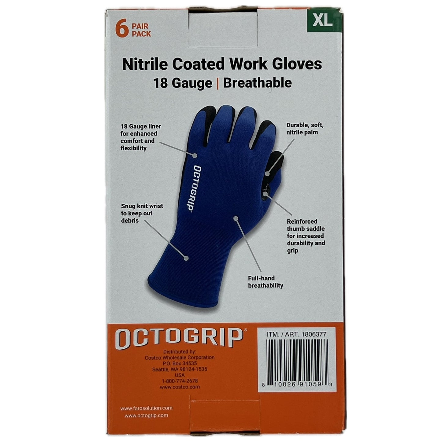 Octogrip Nitrile Coated Work Gloves, 6 Pairs (X-Large)