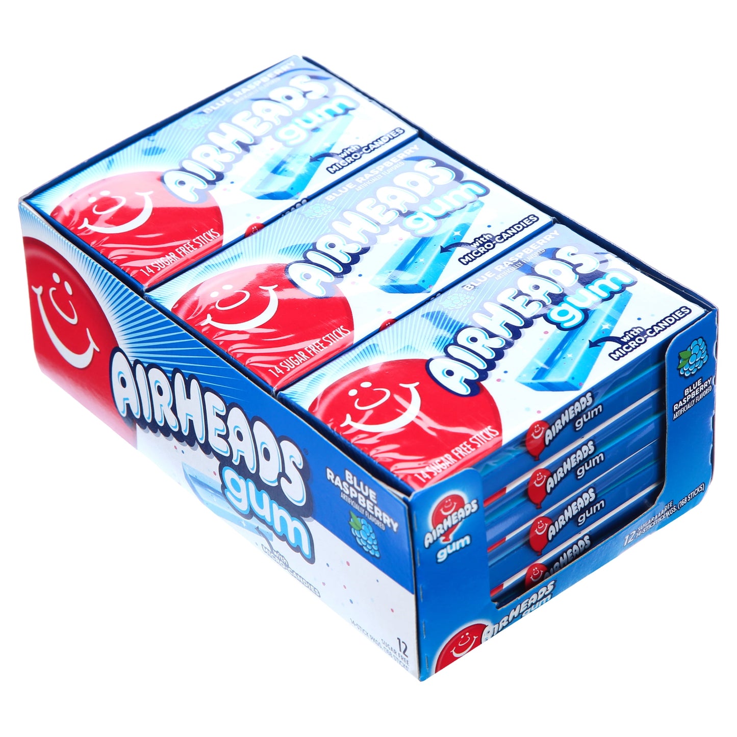Airheads Candy, Chewing Gum, Blue Raspberry, Sugar Free, 14 Regular Size Sticks (12 Pack)
