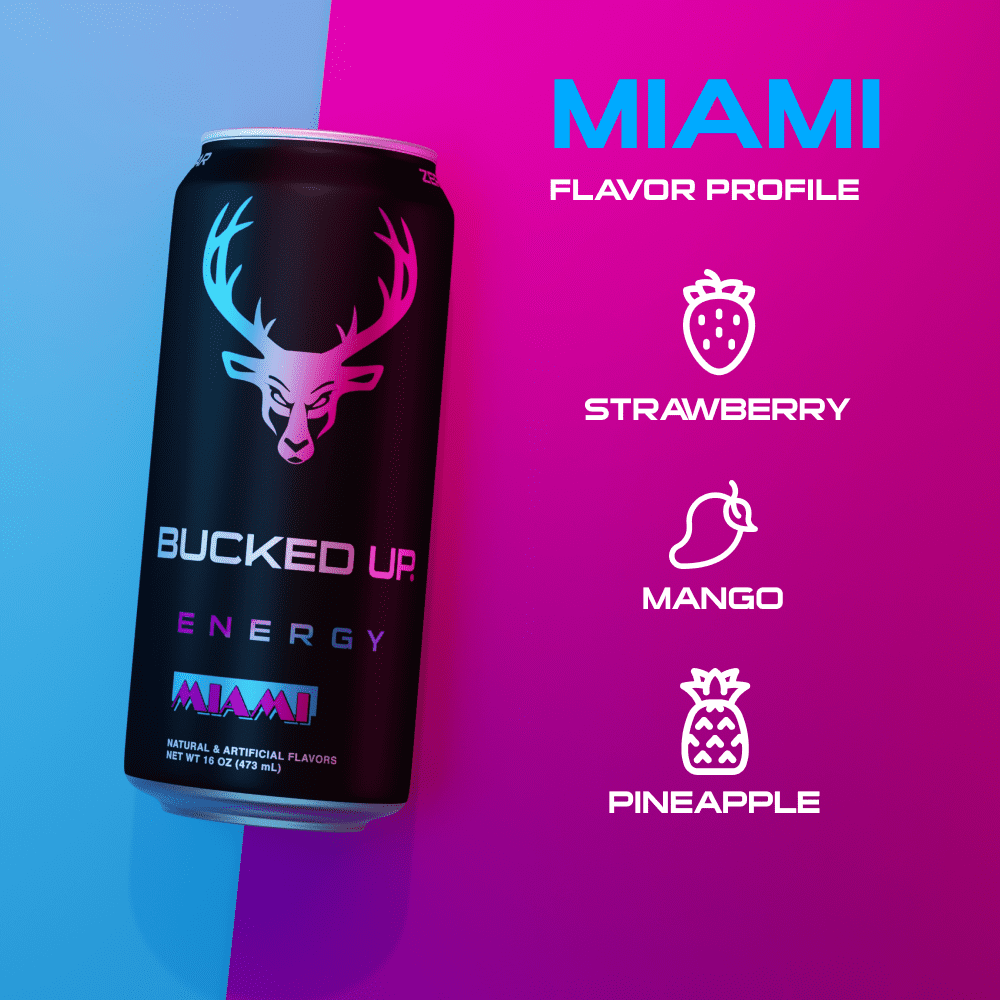 Bucked Up Energy Drink, Miami, 12 Cans, 16 fl oz, 300 mg Caffeine