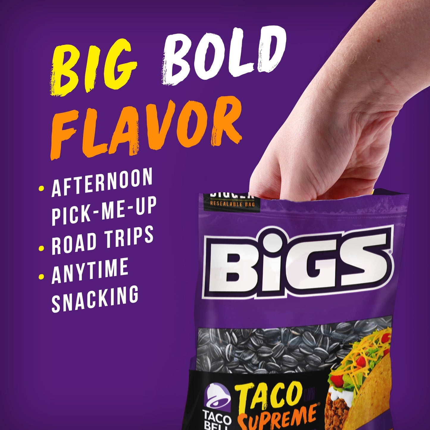 Bigs Taco Bell Taco Supreme Sunflower Seeds, Keto Friendly Snack, Low Carb Lifestyle, 5.35 oz. Bag