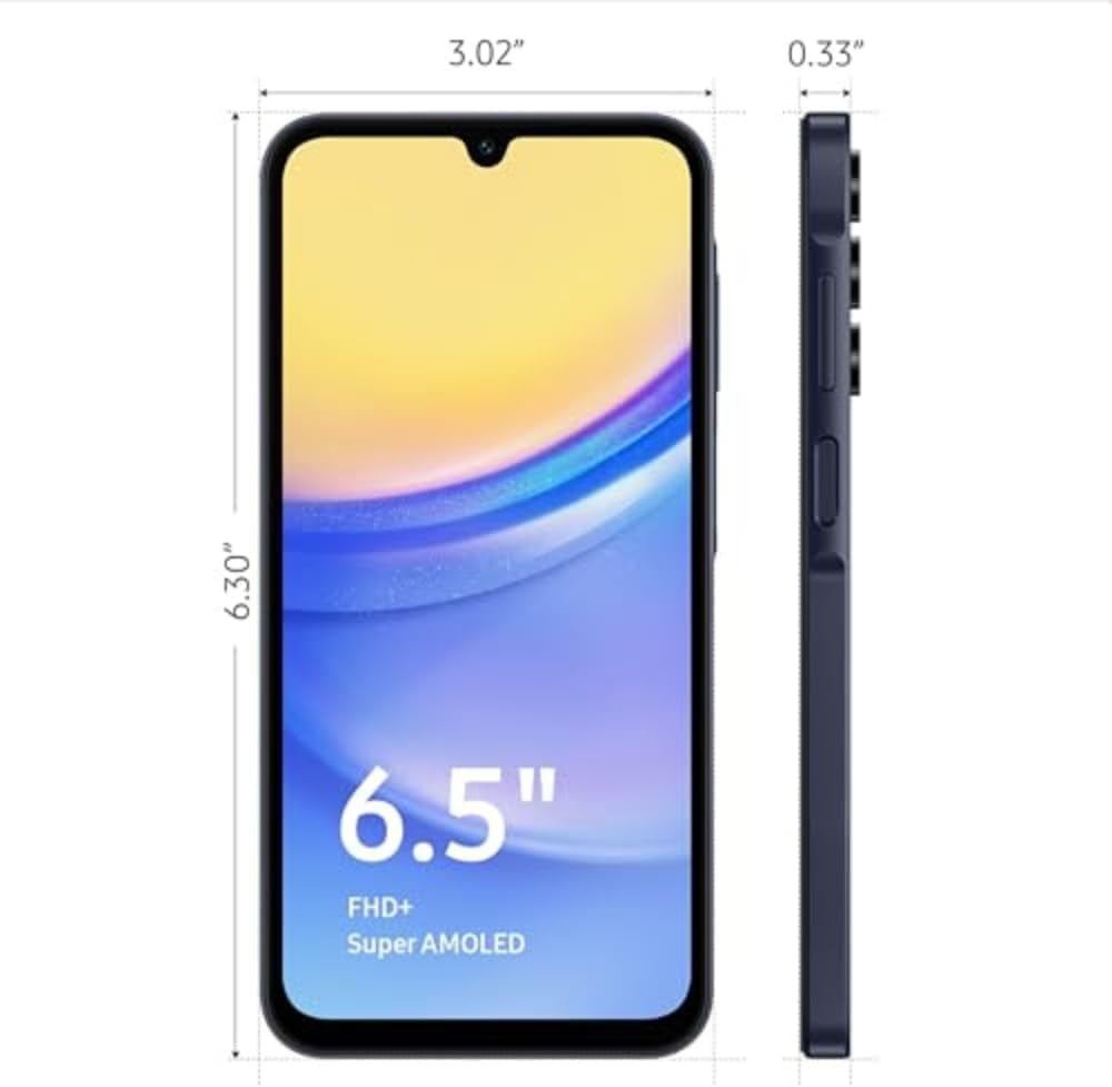 Samsung Galaxy A15 5G A Series 64GB Unlocked Android Cell Phone with 50MP Camera, Blue Black