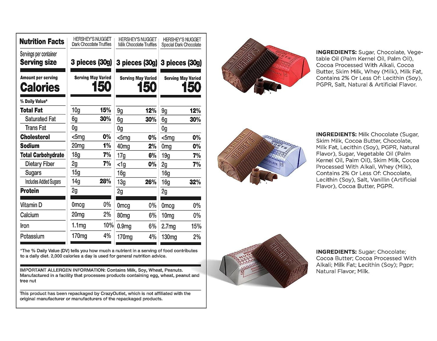 HERSHEY'S NUGGETS Chocolate Candy Bars Assortment, Individually Wrapped, Bulk Pack 2 Pounds