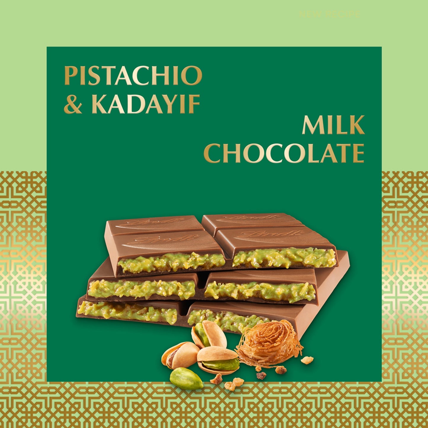 Lindt Dubai Style Milk Chocolate Candy with Pistachio & Kadayif, 5.3 oz. Bar