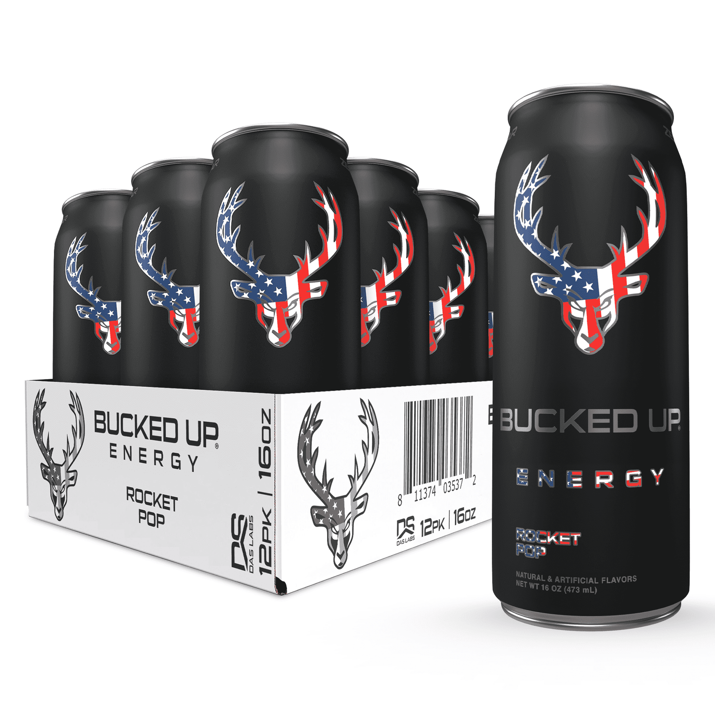 Bucked Up Energy Drink, Rocket Pop, 12 Cans, 16 fl oz, 300 mg Caffeine