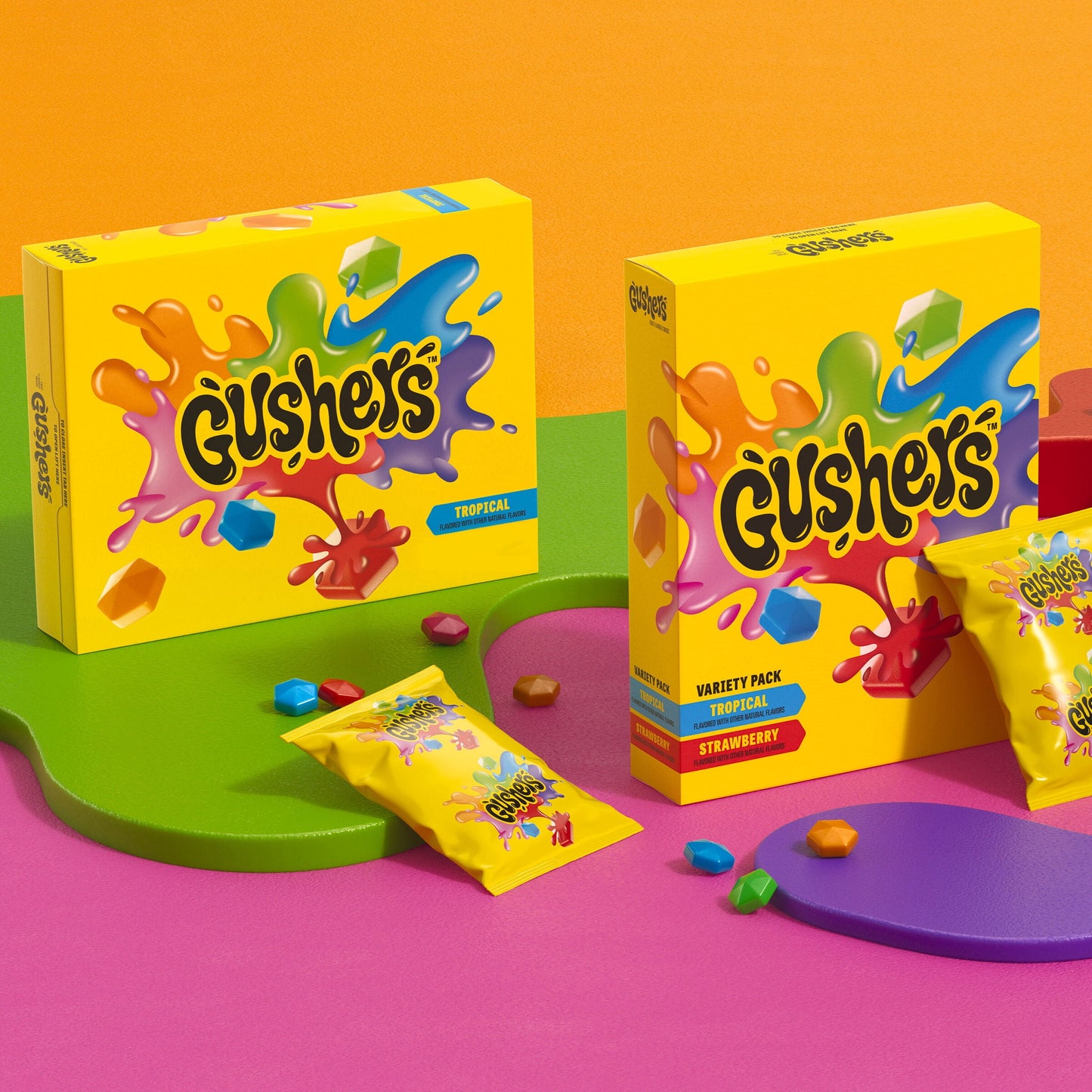 Gushers Fruit Flavored Snacks, Strawberry and Tropical Flavors, 42 ct