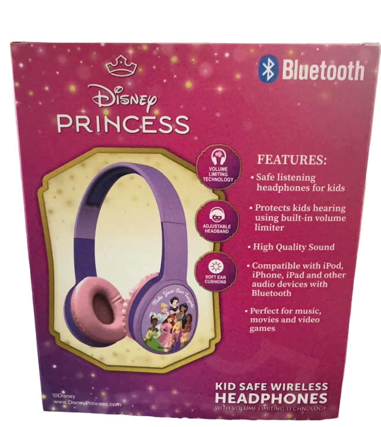 Disney Princess Bluetooth Kid-Safe Wireless Headphones - Volume Limiting, Multicolor