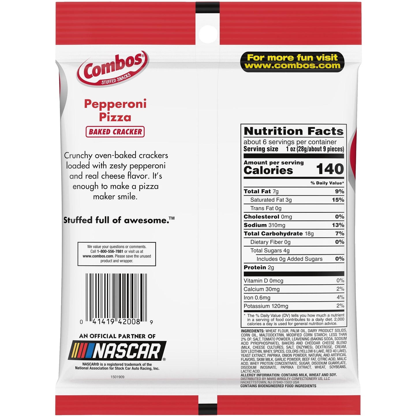 Combos Stuffed Snacks Pepperoni Pizza Baked Cracker Snacks - 6.3 oz
