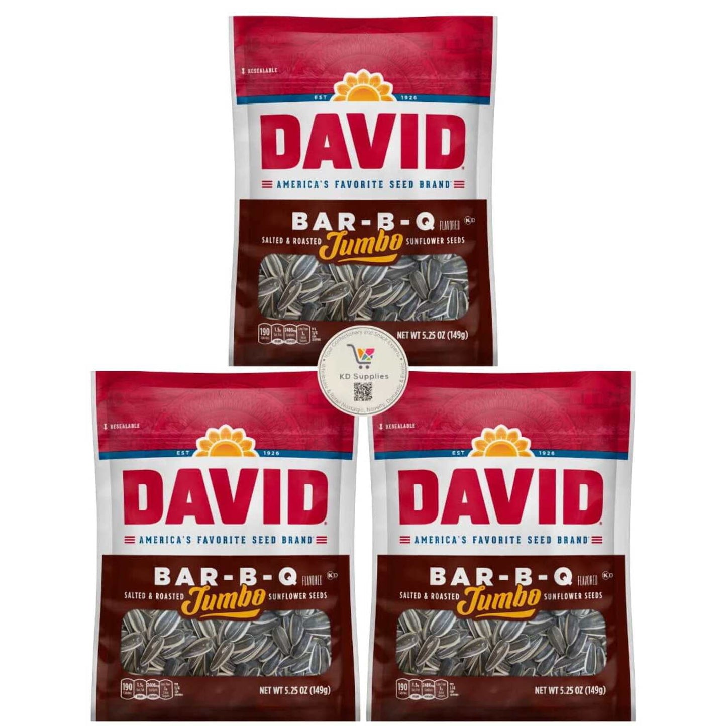 David's Salted Roasted Sunflower Seeds, (Pack of 3) 5.25 oz Bags (Barbeque)