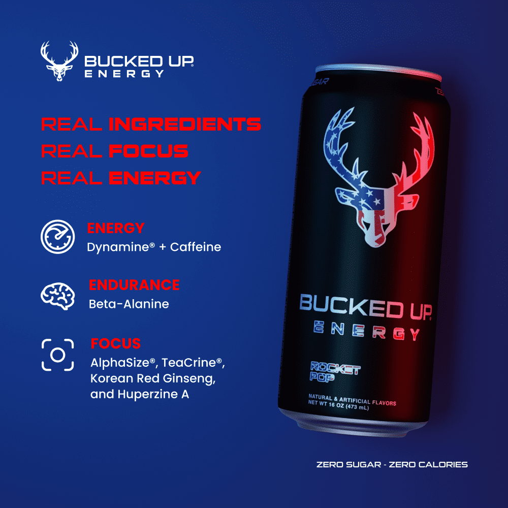 Bucked Up Energy Drink, Rocket Pop, 12 Cans, 16 fl oz, 300 mg Caffeine