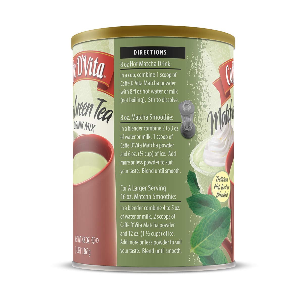 Caffe D'Vita Matcha Green Tea Drink Mix 3 lb. (48 oz.) can