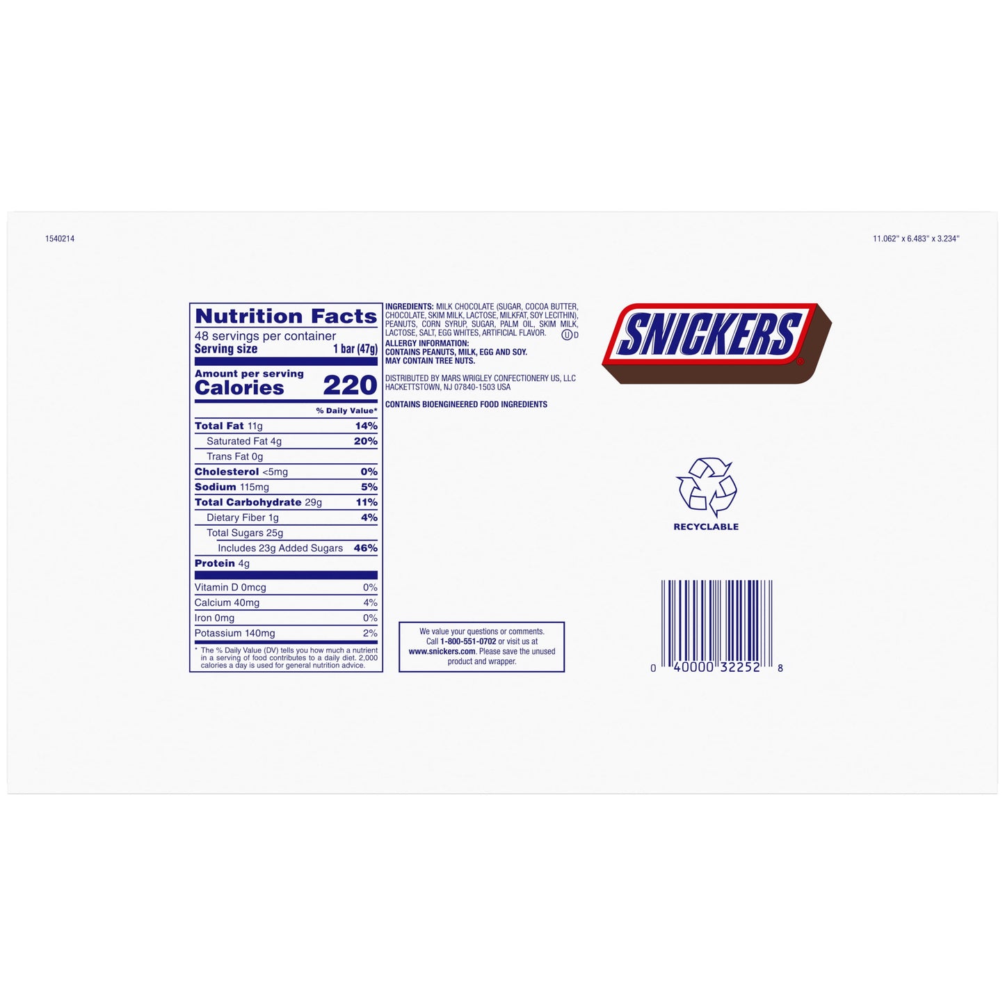 Snickers Chocolate Candy Bars Share Size - 3.29 oz. 24 ct. Bulk Pack