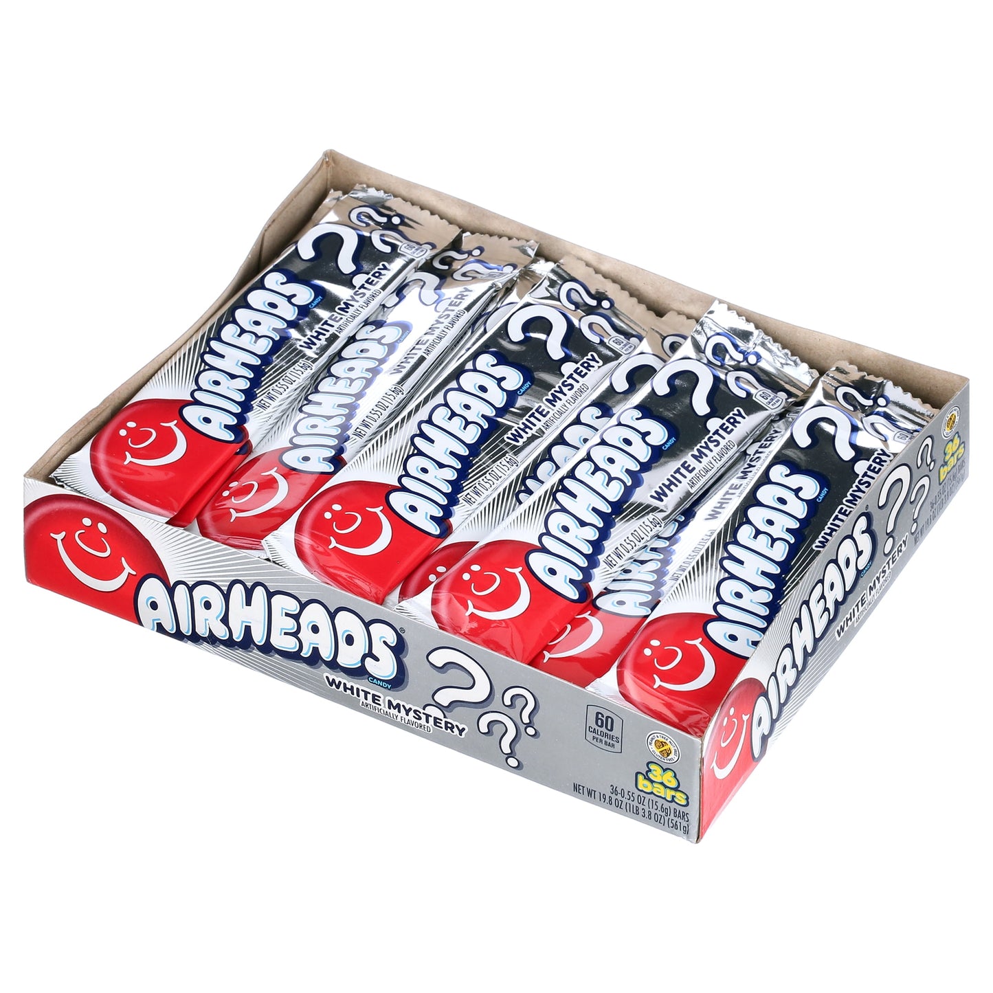 Airheads Candy Individually Wrapped .55oz Bars, White Mystery, Nut Free, 19.8 oz (36 Count)