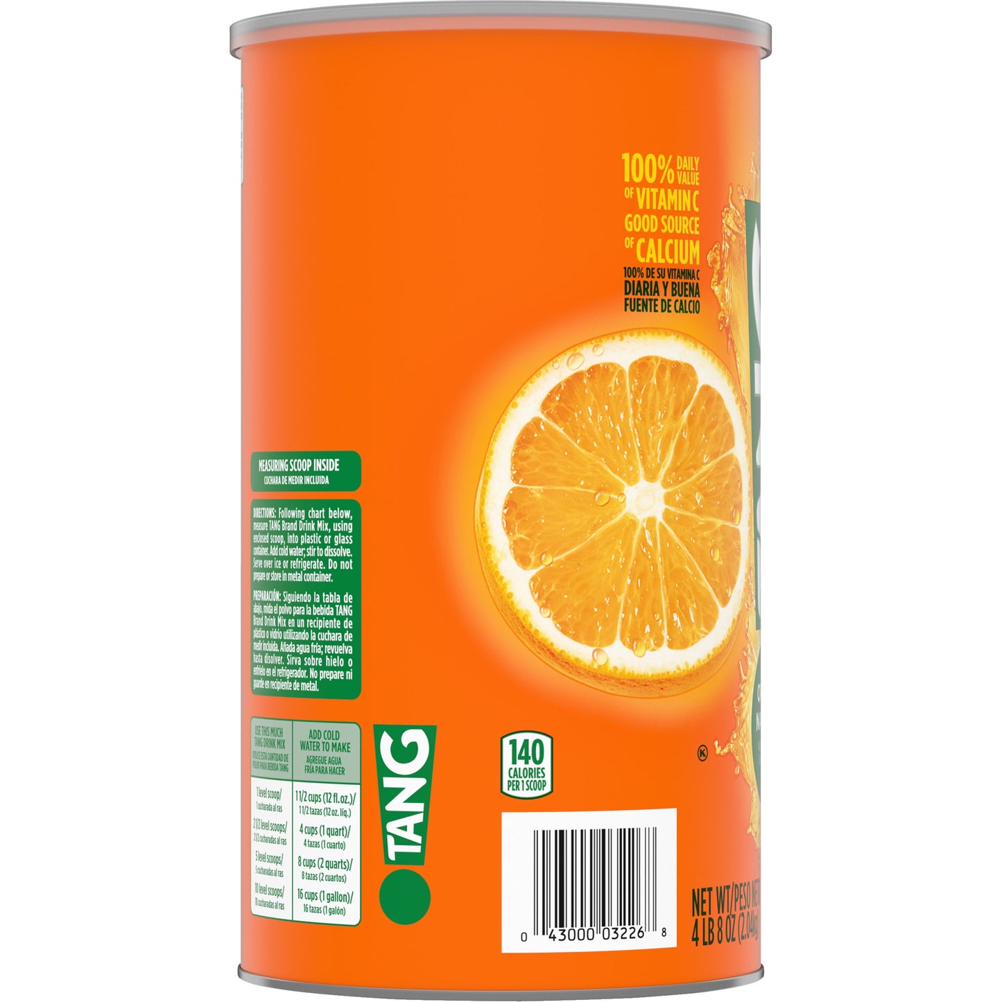 Tang Orange Naturally Flavored Powdered Soft Drink Mix, 4.5 lb Canister