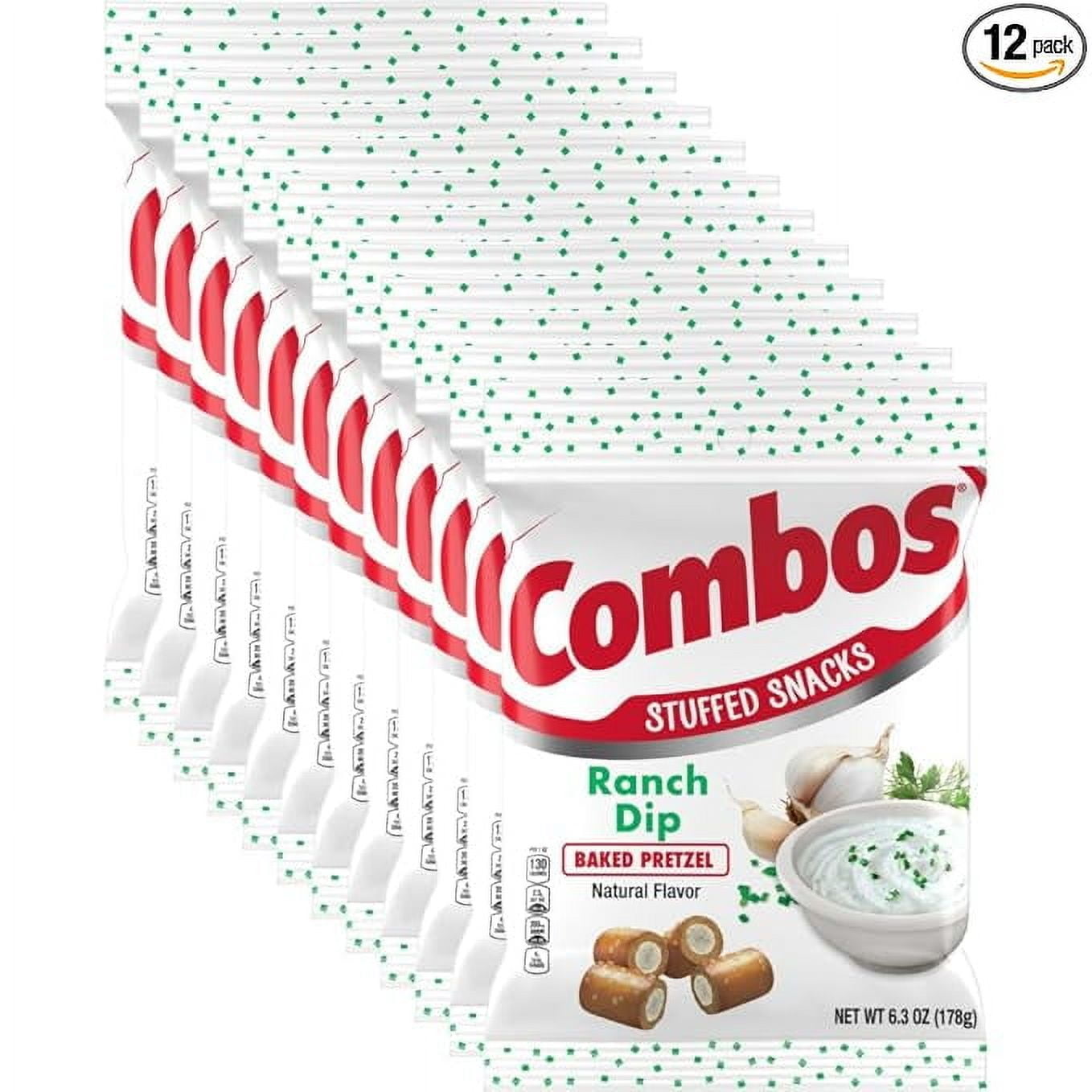 COMBOS Ranch Dip Baked Pretzel Stuffed Snacks, 6.3 Oz Bags (Pack of 12)