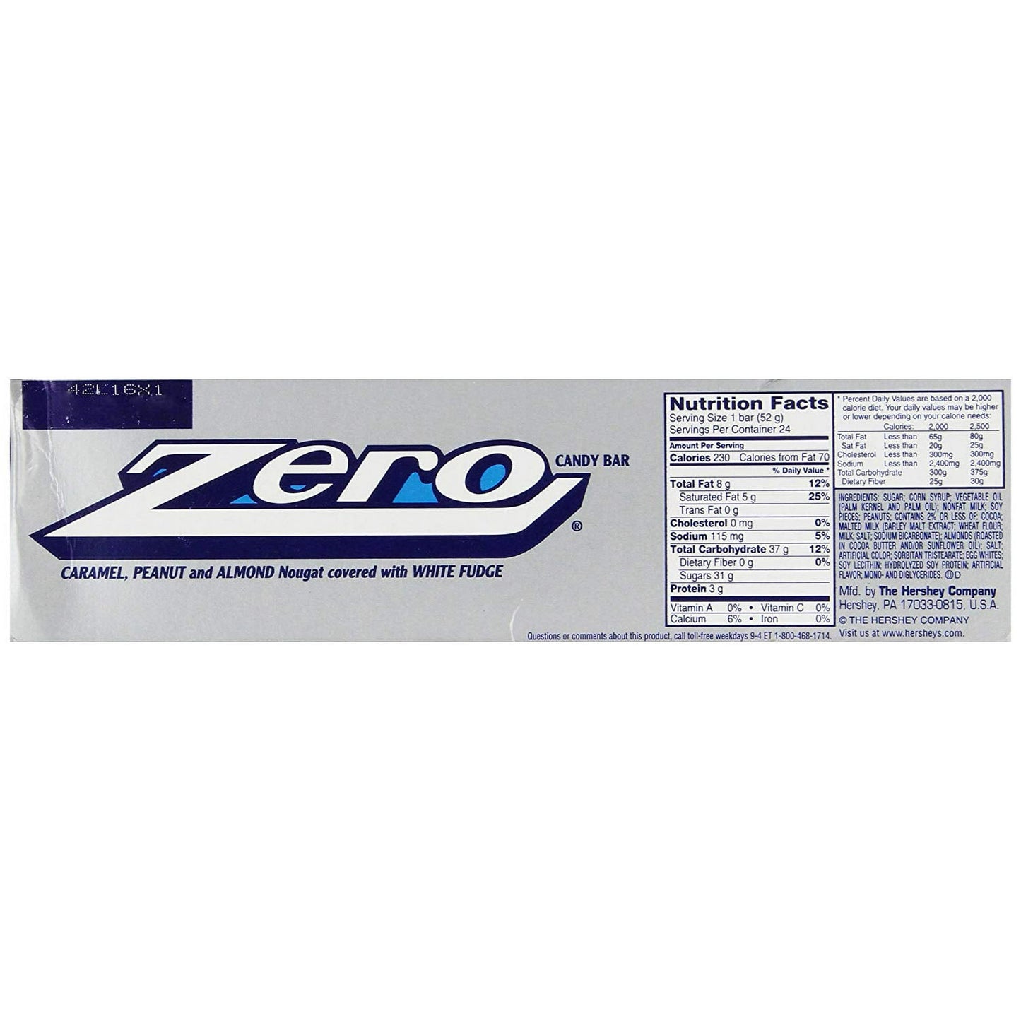 Zero Candy Bars, 1.85 Oz., 24 Count