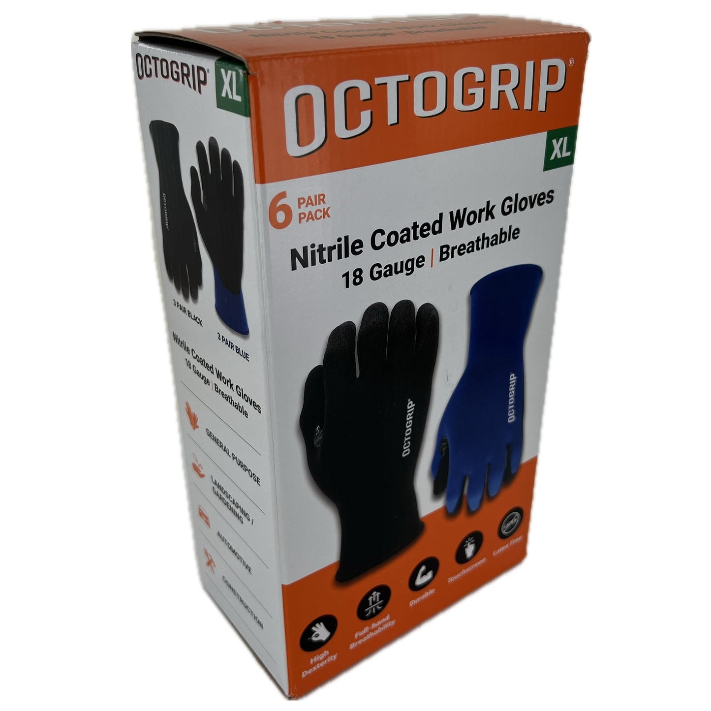 Octogrip Nitrile Coated Work Gloves, 6 Pairs (X-Large)