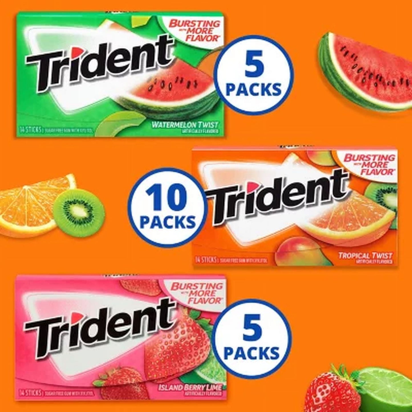 Trident Fruit Variety Pack Sugar Free Gum (14 per Pk., 20 Pk.)