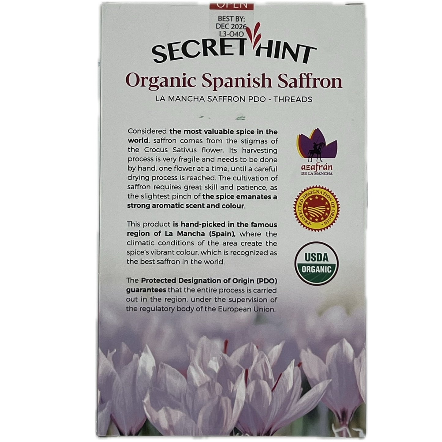 Secret Hint Organic Spanish Saffron, 1 Gram