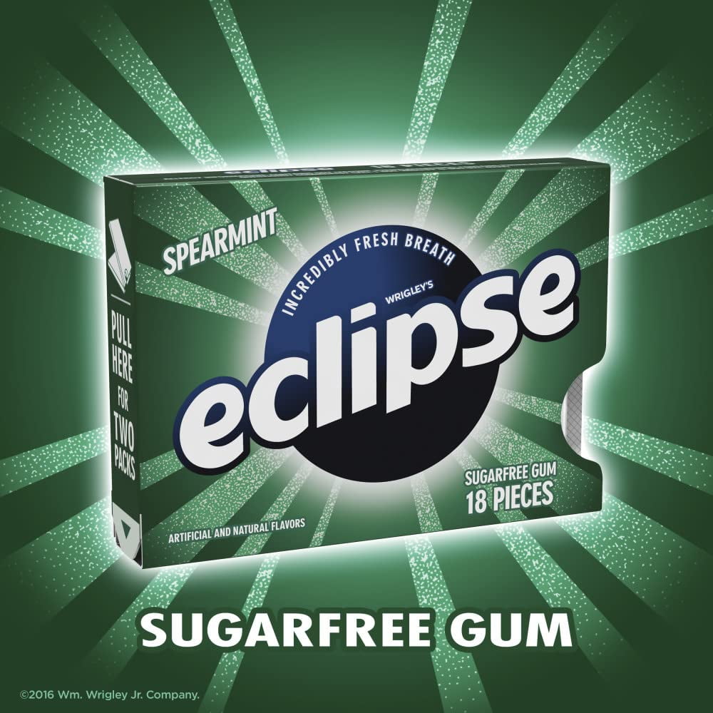 Eclipse Spearmint Chewing Gum Tear Pack, 18 Pieces, 8 Count