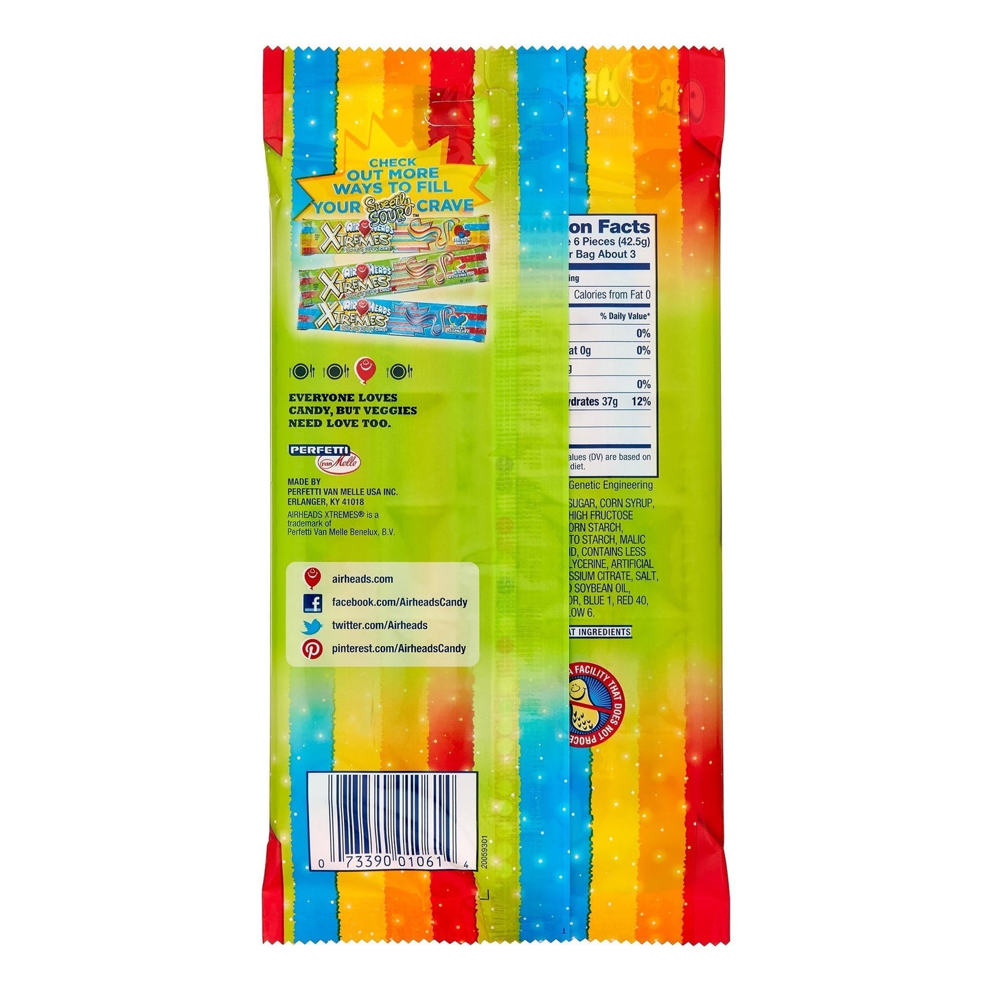Airheads Xtremes Sweetly Chewy Fruity Candy Bar, 4.5 Oz.