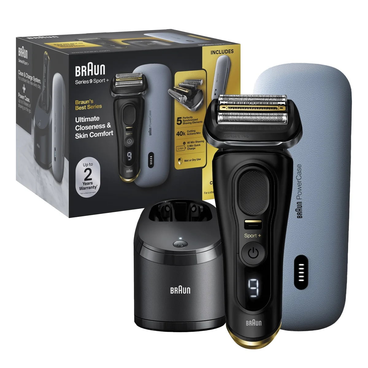 Braun Series 9 Sport + Electric Shaver with Clean & Charge Station and Powercase