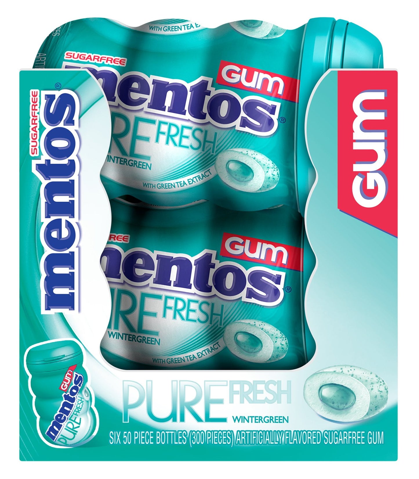 Mentos Pure Fresh Sugar-Free Chewing Gum, Wintergreen, 50 Ct, (6 Pk, 300 Total Pieces)