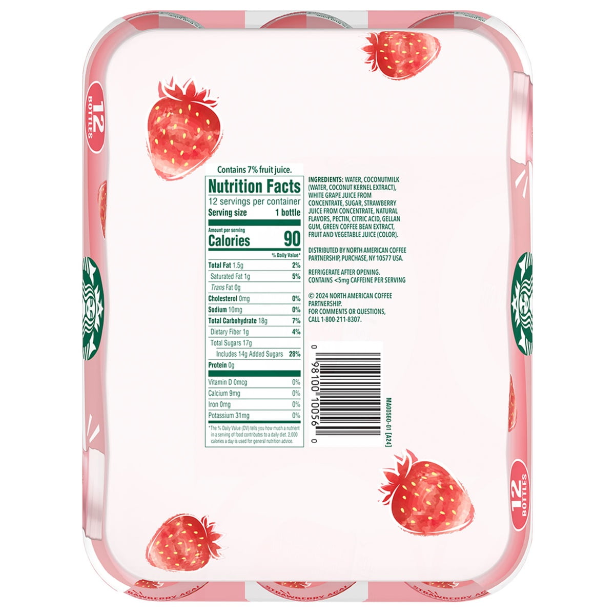 Starbucks Pink Drink, Strawberry Acai Coconutmilk Beverage, 8 Fl Oz (12 Count)