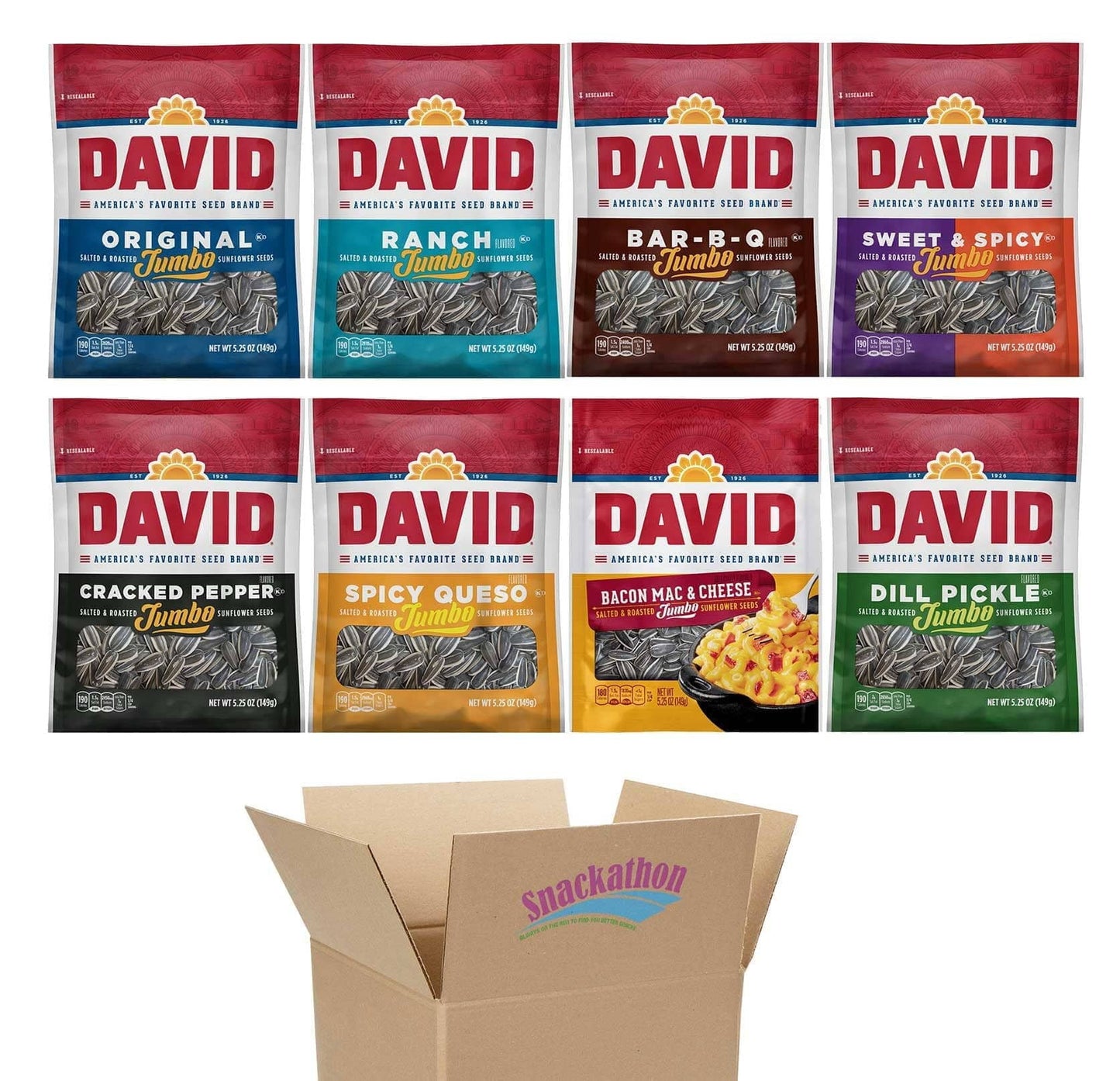 David Sunflower Seeds Variety Pack, 8 Exciting Flavors, 5.25 Ounce Each, 1 Bag per Flavor
