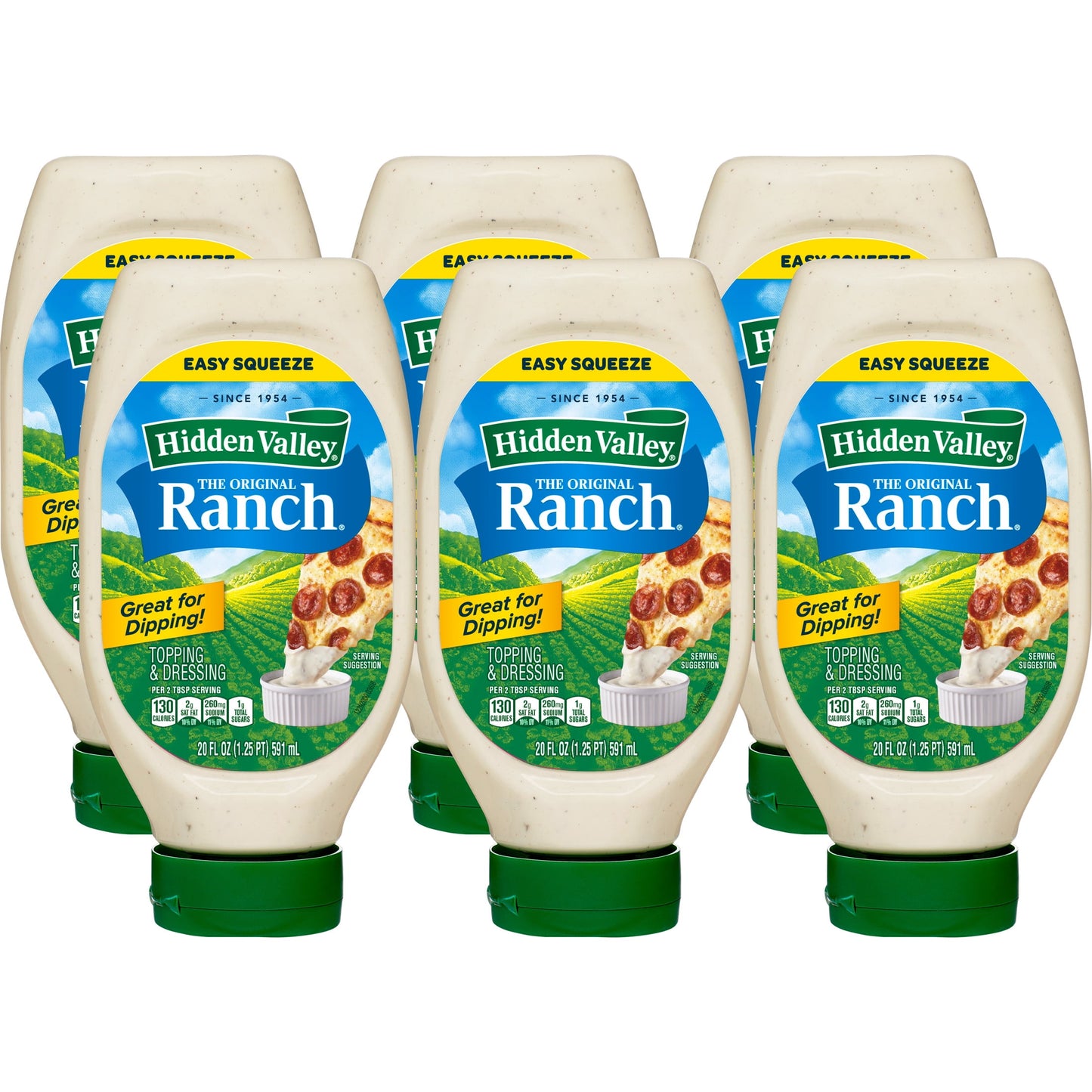 Hidden Valley Original Ranch Dressing, Buttermilk With Seasoning, Use for Ranch Dip, Toppings and Quick Meals, Easy Squeeze Bottle, 20 fl. oz., Pack of 6