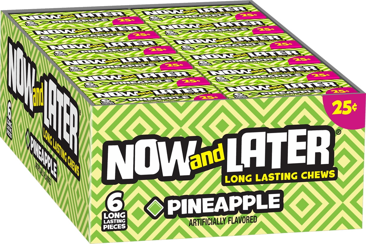 Now and Later, Original Pineapple Taffy Chews Candy, 0.93oz (Box of 24)