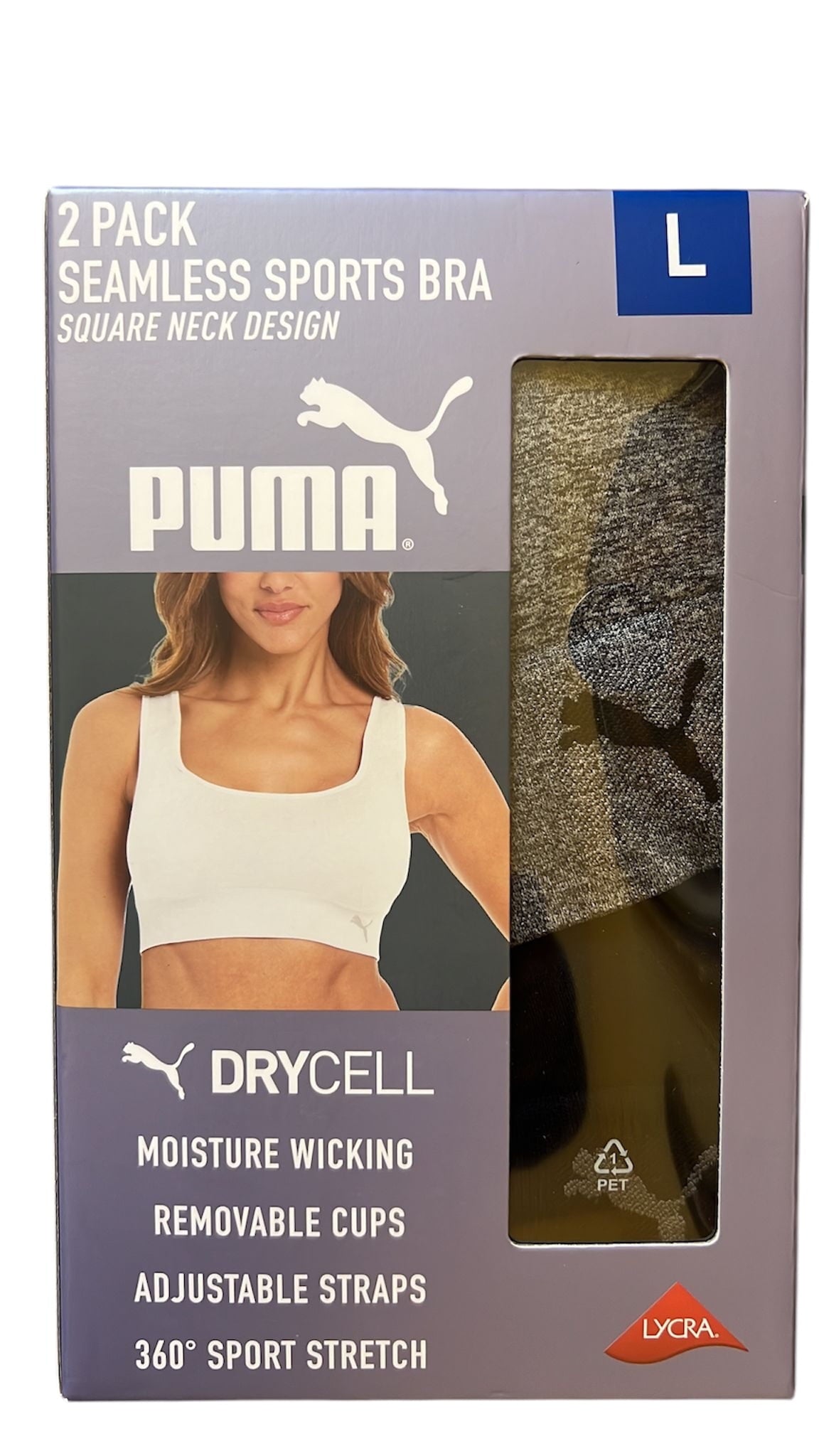 PUMA Women's 2 Pack Seamless Sports Bra Large