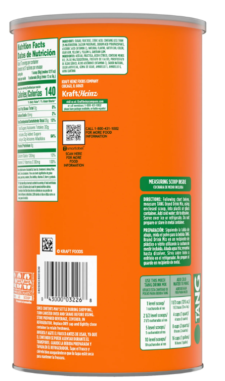 Tang Orange Naturally Flavored Powdered Soft Drink Mix, 4.5 lb Canister