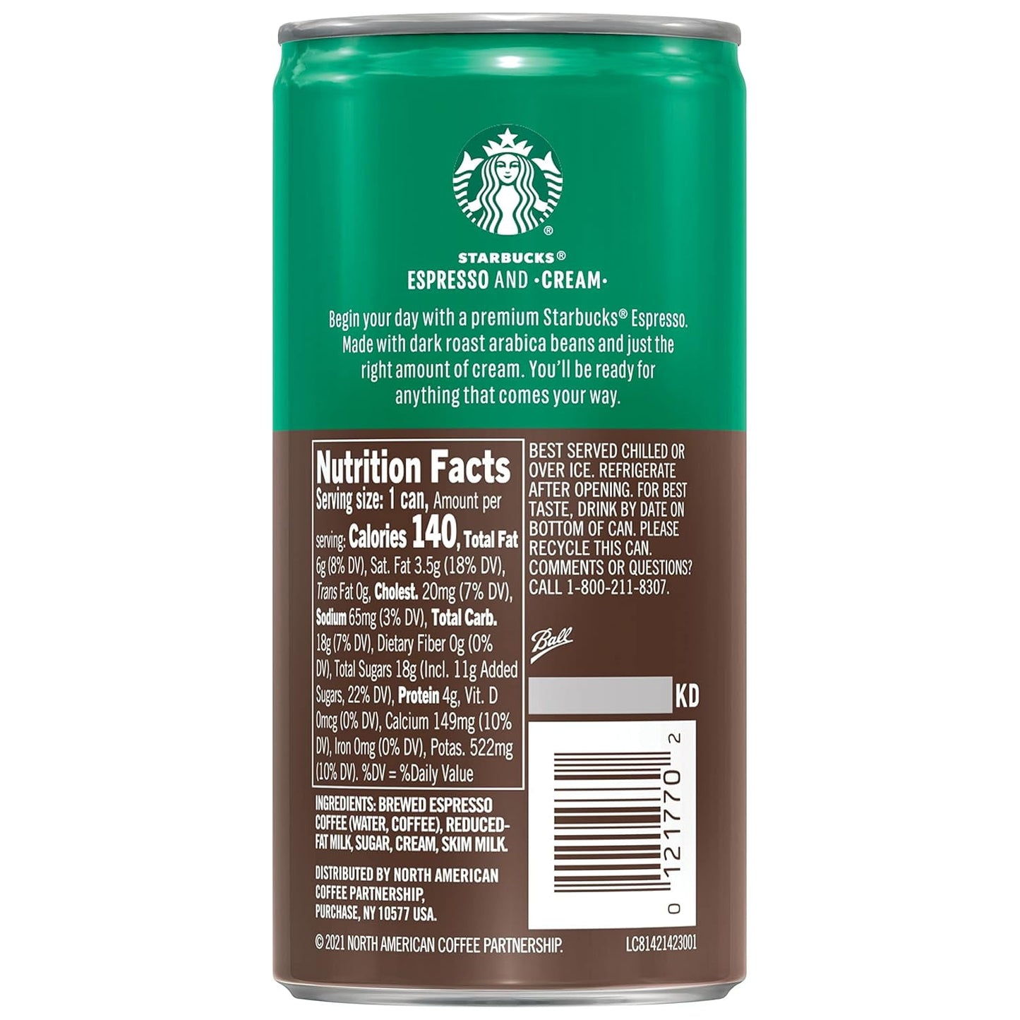 Starbucks Doubleshot Espresso & Cream Premium Coffee Drink, Ready To Drink Coffee, 6.5 fl oz Cans, 12 Pack