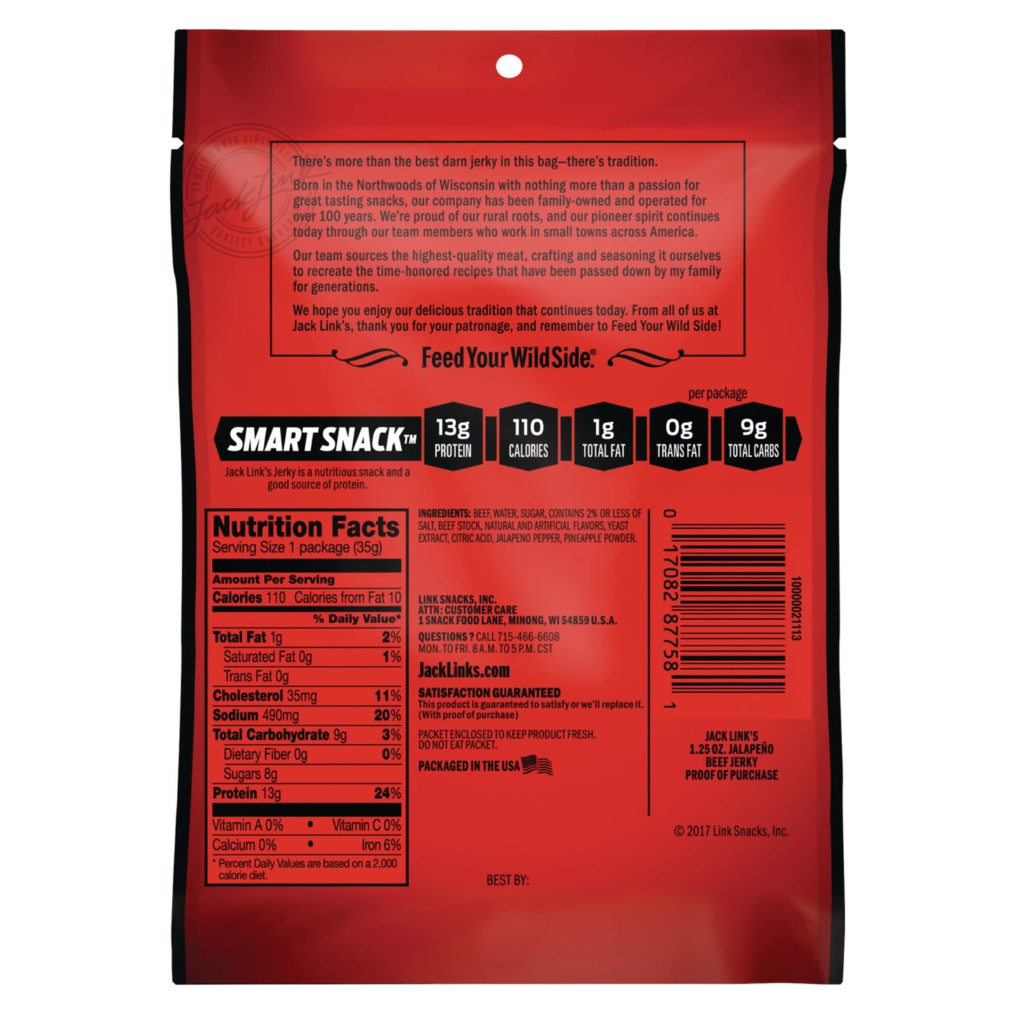 Jack Link's Beef Jerky, Jalapeno Carne Seca, 1.25oz, 10 CT