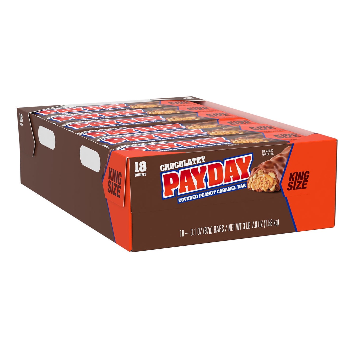 Payday Chocolatey Peanut Caramel King Size Candy, Bars 3.1 oz, 18 Count