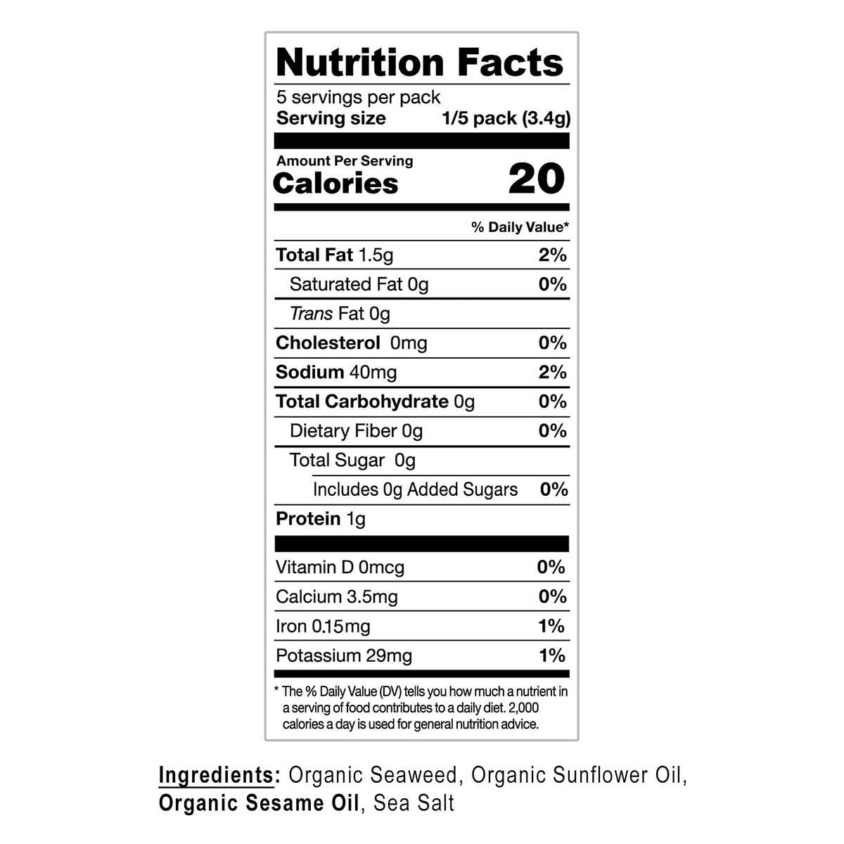Kirkland Signature Organic Roasted Seaweed with Sesame Oil 0.6 Ounce (10 Count)
