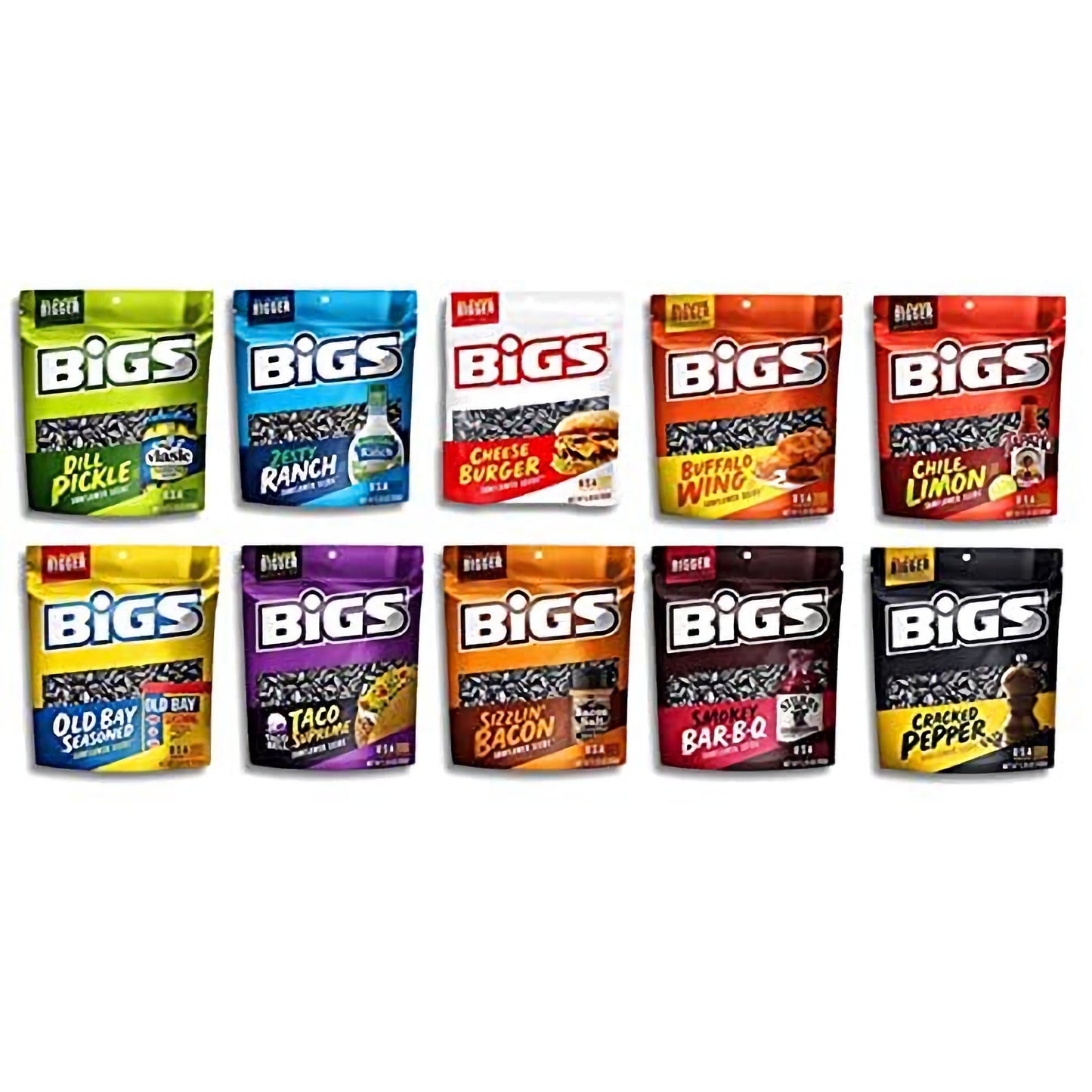 BIGS Sunflower Seeds Variety Sampler Value Pack | Includes Taco, Cheeseburger, Pickle, Old Bay, Pizza, Chili Lime, Bacon, BBQ, Ranch, Black Pepper