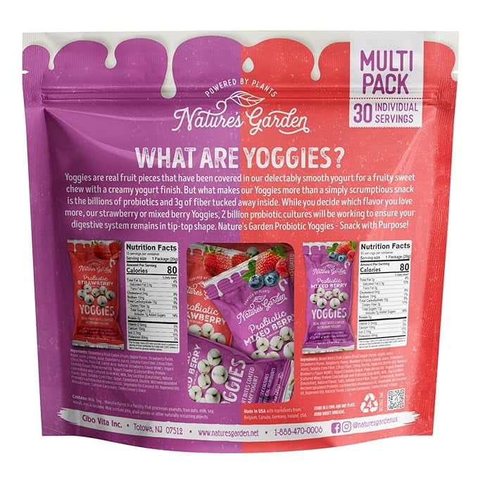 PrimeVarieties Probiotic Yoggies, Mixed Berry & Strawberry, 0.7 Ounce (30 Pack), Pack of 3 - Gut Health Probiotic Snacks, Low Calorie, Gluten-Free