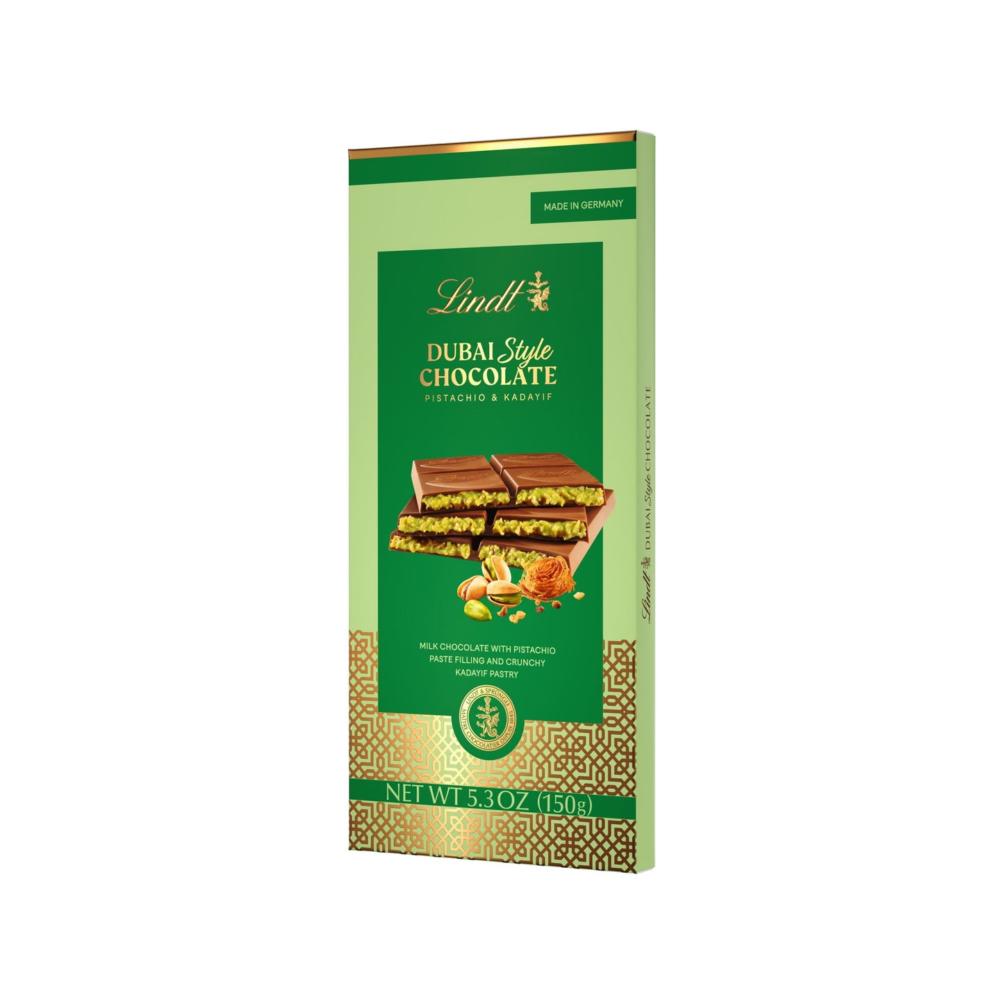 Lindt Dubai Style Milk Chocolate Candy with Pistachio & Kadayif, 5.3 oz. Bar