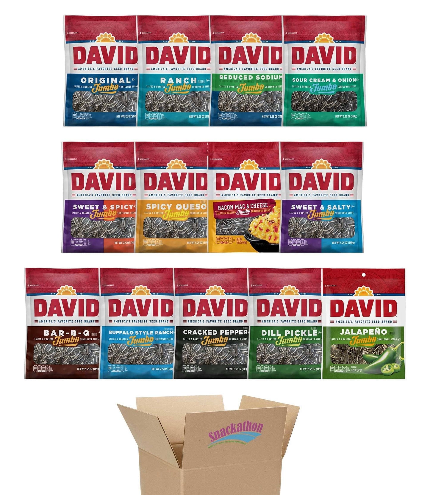 David Sunflower Seeds Variety Pack, 13 Flavors, 5.25 Ounce Each, 1 Bag per Flavor