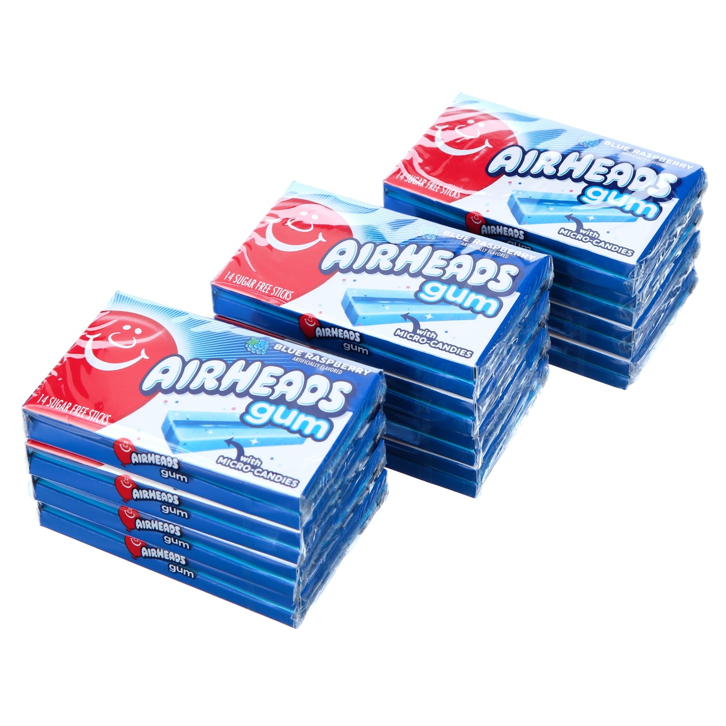 Airheads Candy, Chewing Gum, Blue Raspberry, Sugar Free, 14 Regular Size Sticks (12 Pack)