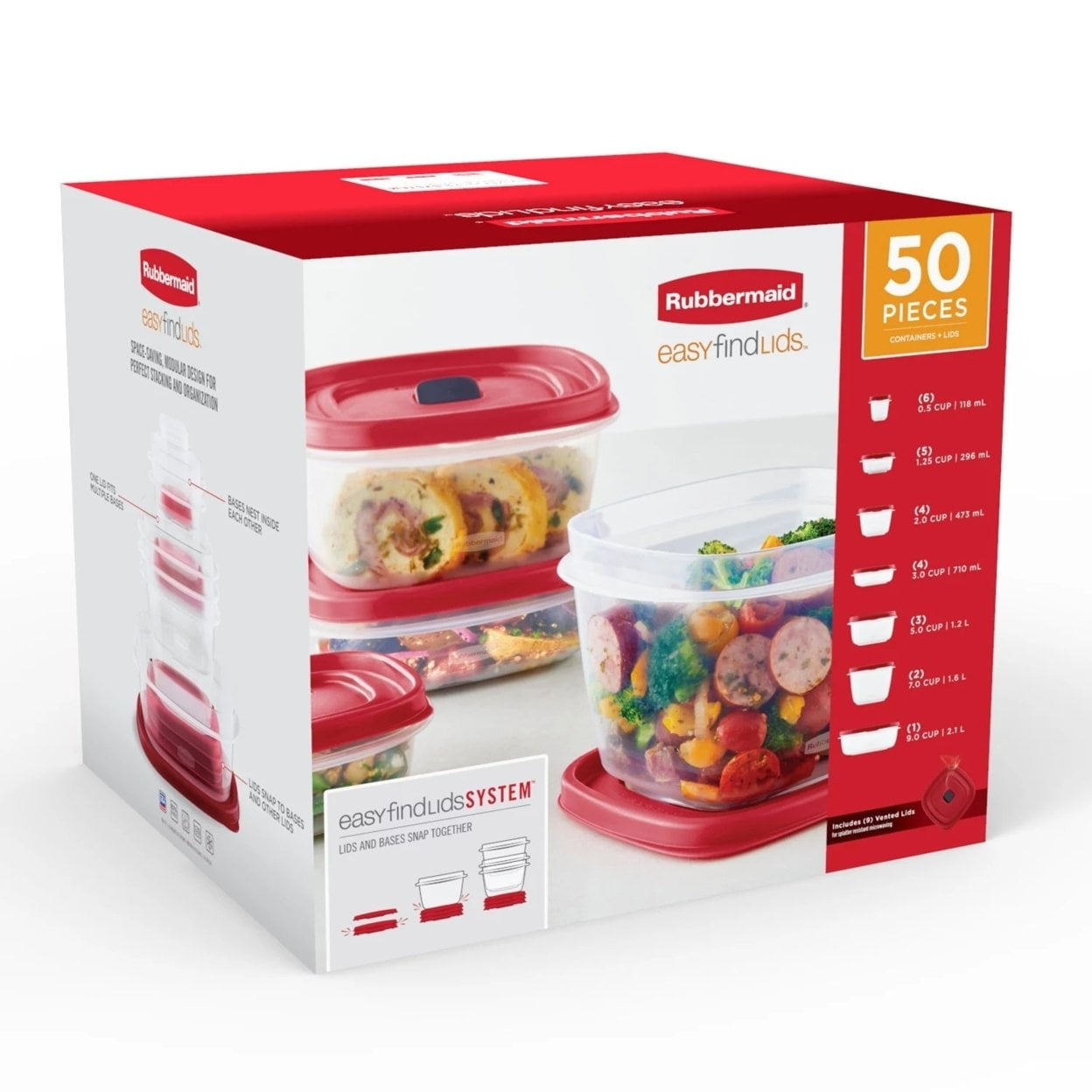 Rubbermaid EasyFindLids Multicolor Vented Food Storage Set, (50 Count)