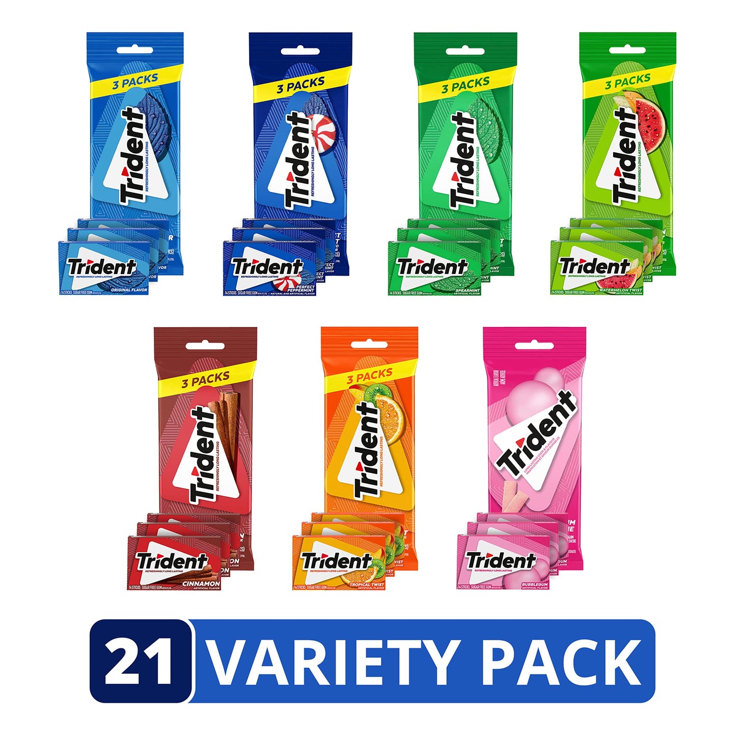 Trident Sugar-Free Chewing Gum KEF28 Variety Pack Candy, Assorted Flavors, 21 Packs of 14 Pieces (294 Total Pieces)