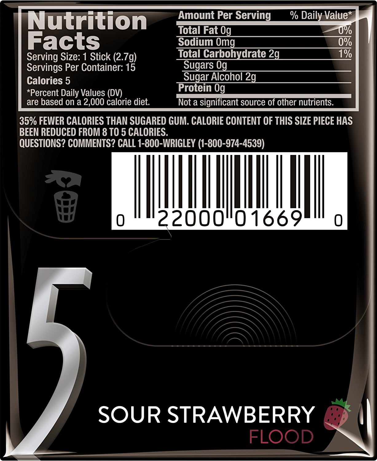 5 Gum Strawberry Flood Sugarfree Gum, 10 Packs