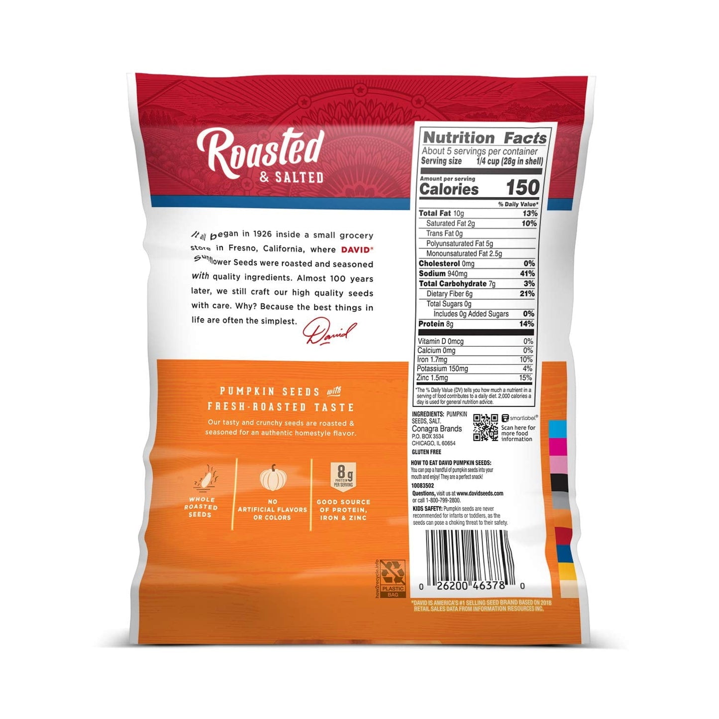 David All Natural PumPackin Salted and Roasted Seeds nuts Snack 5oz (12 Pack)