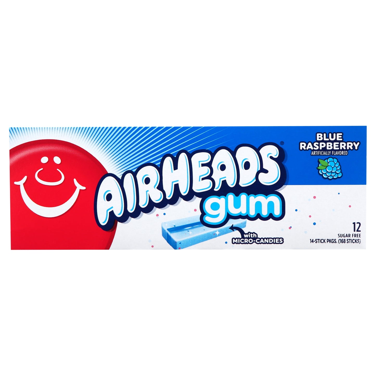 Airheads Candy, Chewing Gum, Blue Raspberry, Sugar Free, 14 Regular Size Sticks (12 Pack)