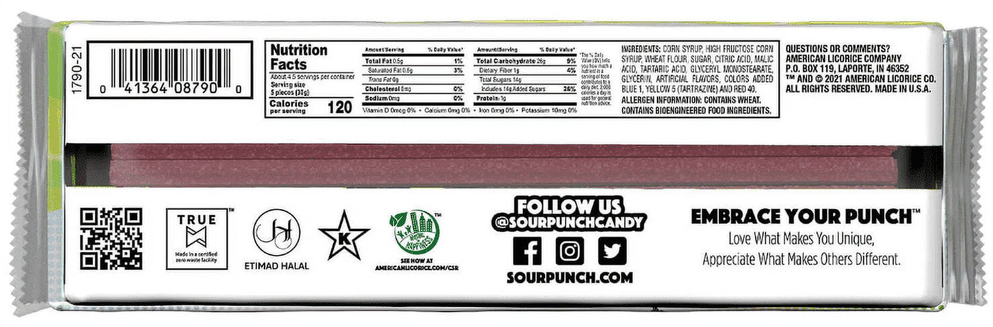 Sour Punch Rainbow Straws Chewy Candy 2oz Tray (24-Pack)