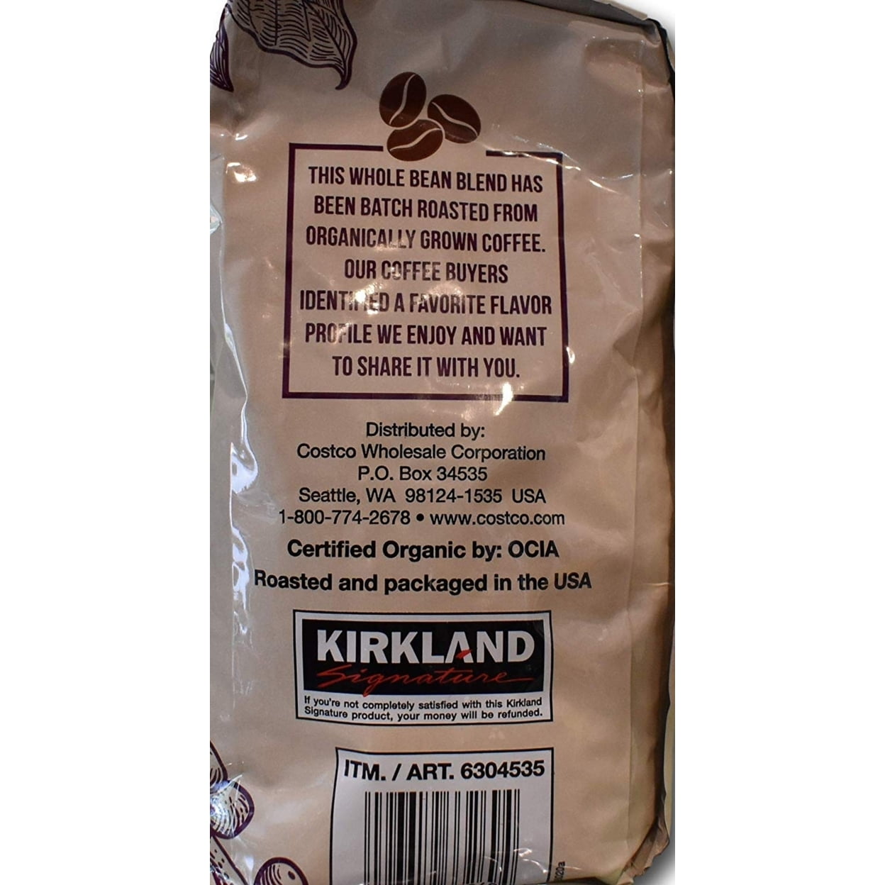 Kirkland Signature Organic Whole Bean Blend 100 % Arabica Beans (2 Pounds)