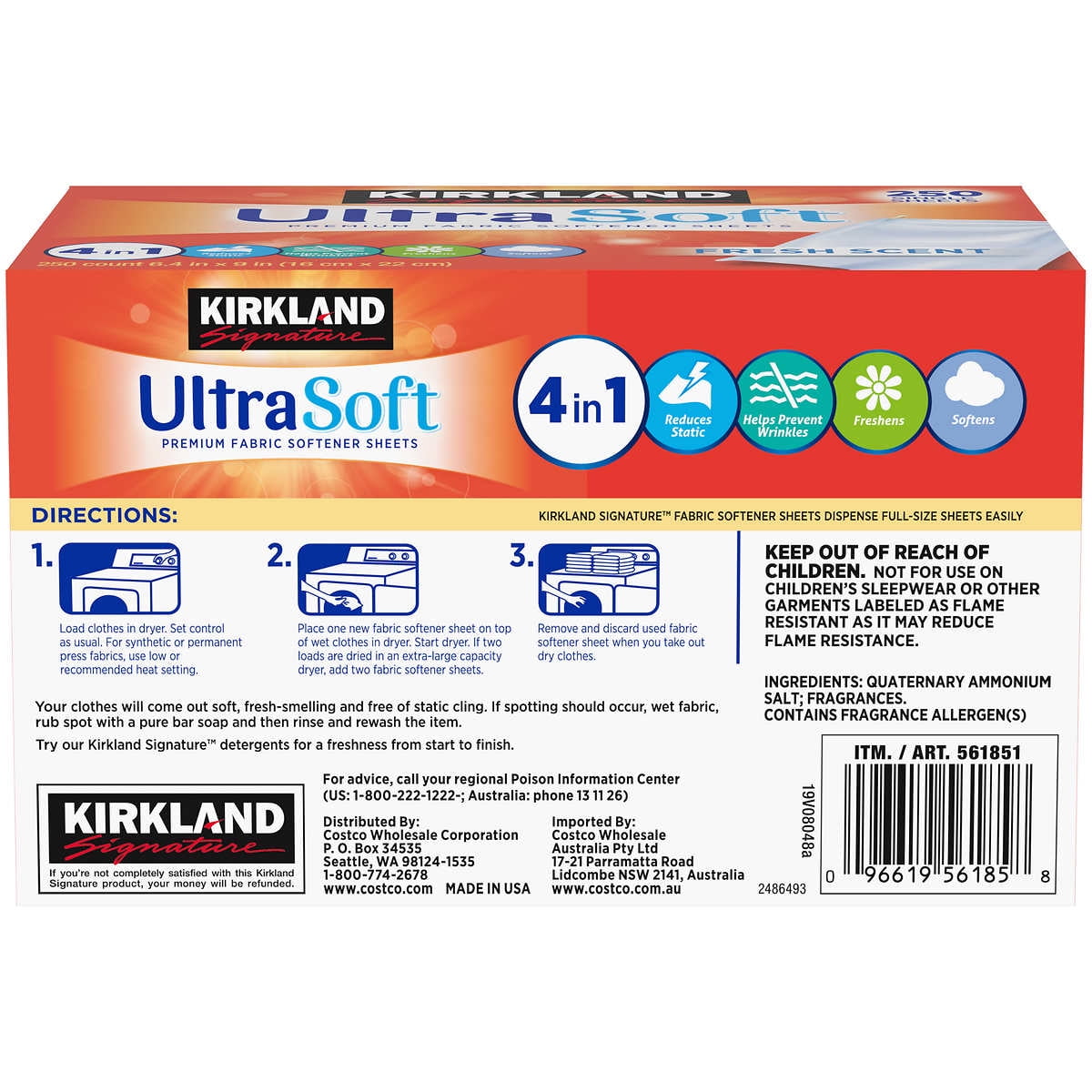 Kirkland Signature Fabric Softener Sheets, 250 Count (2 Pack)