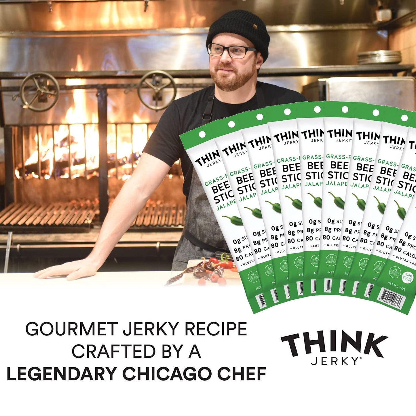 Think Jerky Jalapeno Beef Sticks, Gluten and Sugar Free, No Nitrates, Keto Paleo Friendly High Protein Low Carb Meat Snack - 1.0 oz Sticks, 20 Pack